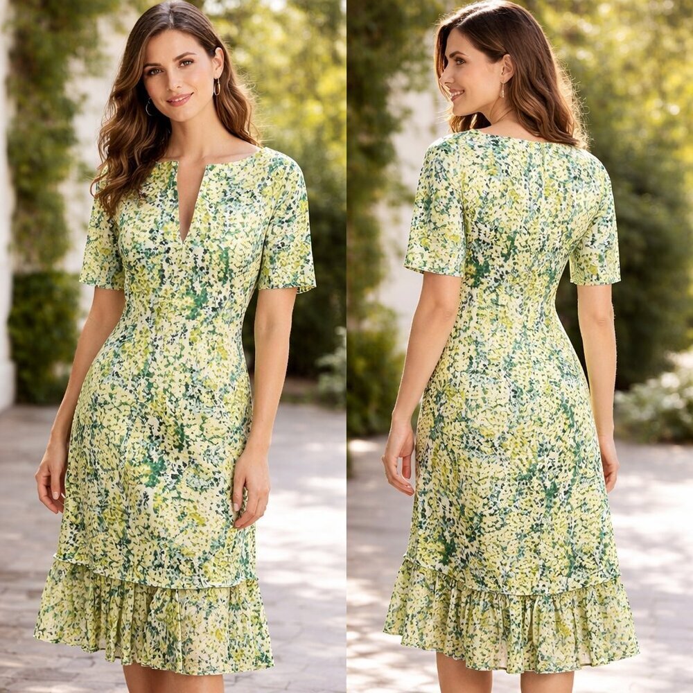 Intend Pianoforte di MaxMara Green Floral Dress - Italian Made, Sz 8